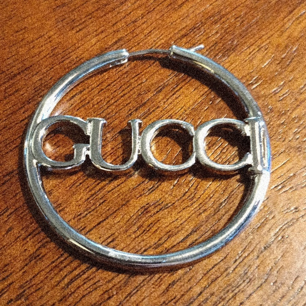 Authentic Gucci Metallic Silver Logo Hoop Earrings - Picture 2 of 5